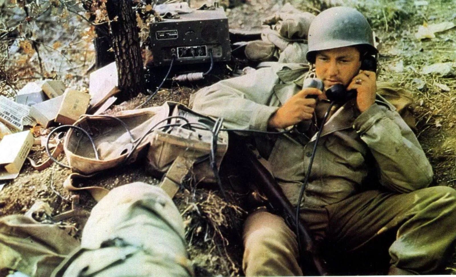 WWII soldiers with radio communication equipment